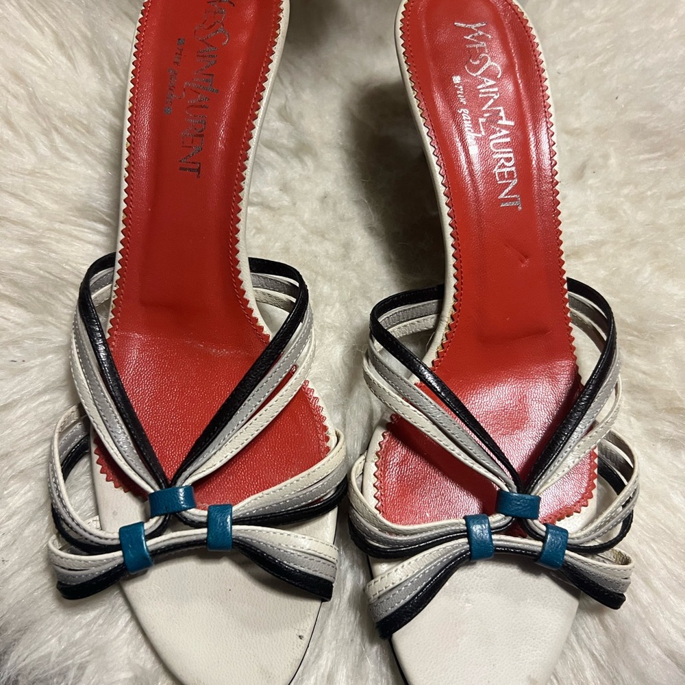 Yves Saint Laurent Black and White Strappy Sandals